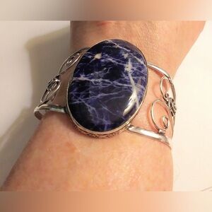 Sodalite Stamped 925 Sterling Silver Cuff Bracelet